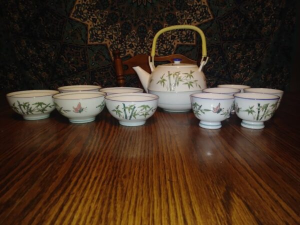 Butterfly and Bamboo Pattern Porcelain Tea Set