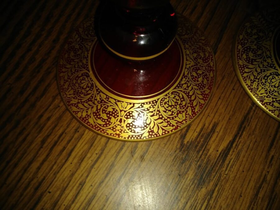 Vintage Amber and Gilt Glass Candle Holders