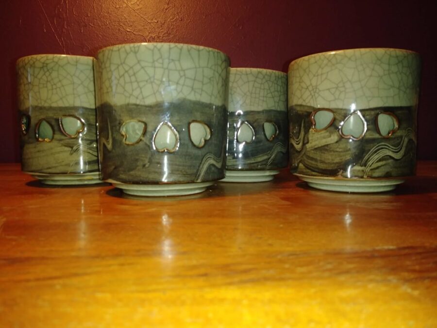 4 Vintage Somayaki Large Double Wall Ceramic Cups