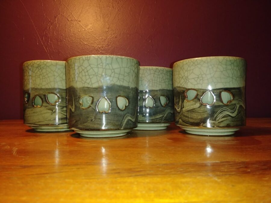 4 Vintage Somayaki Large Double Wall Ceramic Cups