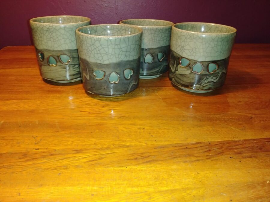 4 Vintage Somayaki Large Double Wall Ceramic Cups