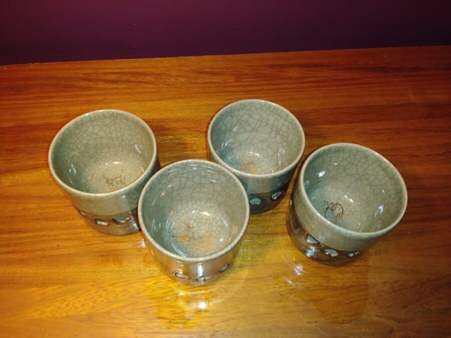 4 Vintage Somayaki Large Double Wall Ceramic Cups