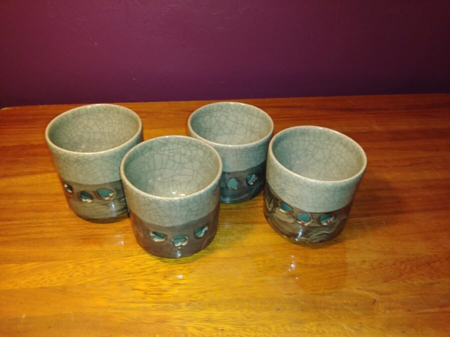 4 Vintage Somayaki Large Double Wall Ceramic Cups