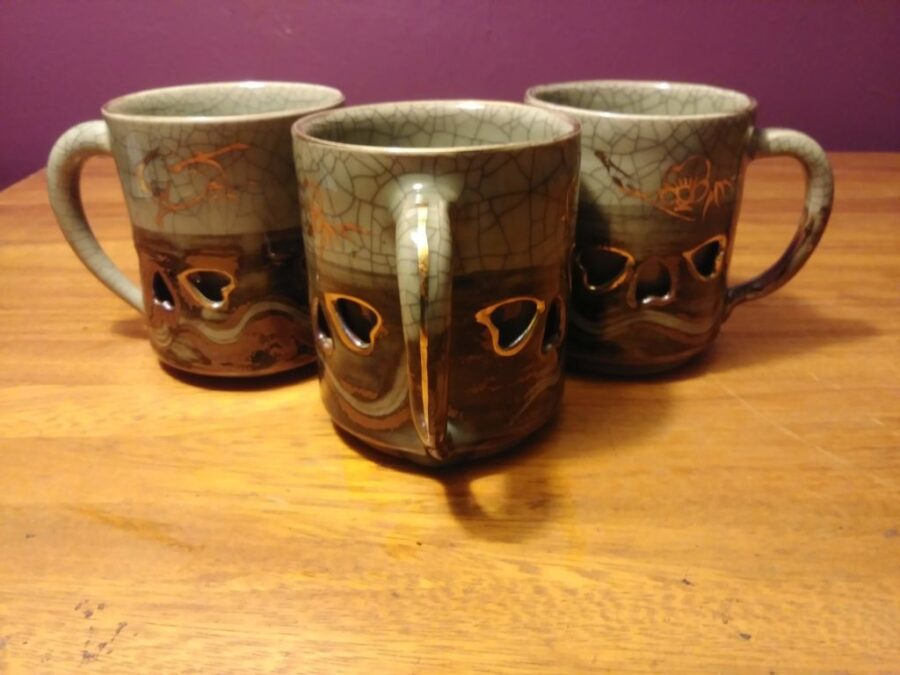 3 Vintage Somayaki Ware Coffee or Tea Mugs