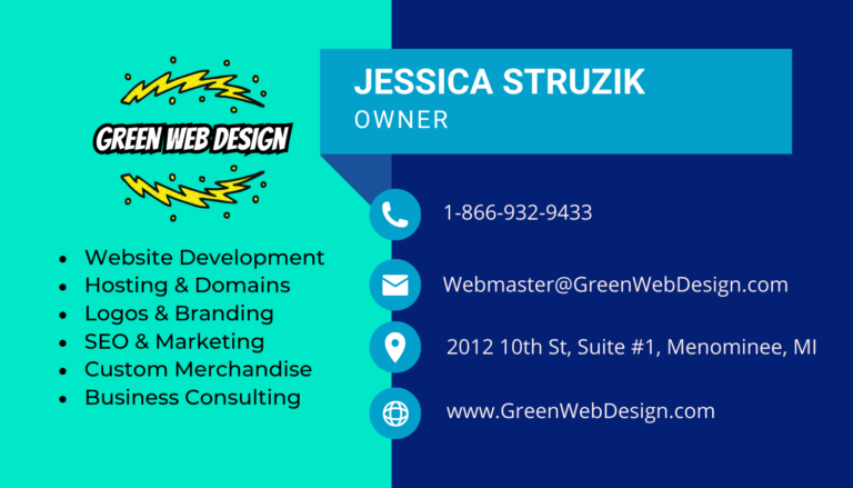 green web design business cards lightning logo two tone 768x439